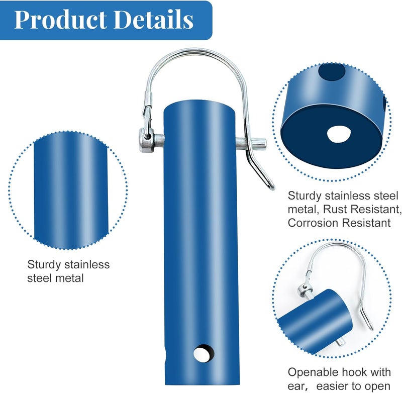 Feoang 4 Pack Pool Tool Holder and Organizer,Pool Cleaning Equipment Storage with 4 Pool Tool Holder,4 Hooks,Key Chain Loop and S Shaped Hook Easy Storage Pool Cleaning Equipment Storage for Skimmers（Blue） - Image 2